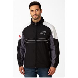 NFL Carolina Panthers Jacket Reebok Windbreaker Full Zip Lined Black White L
